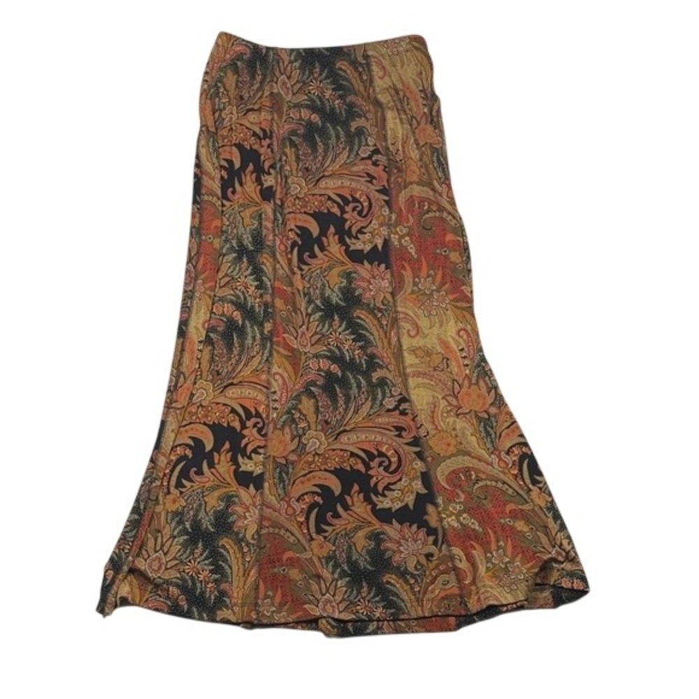 Coldwater Creek Womens Pet. PS Paisley Floral Maxi Skirt Earth Tones Boho A-Line - Picture 4 of 8